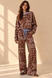 Bandana Print French Terry Top and Pants Set-Brown