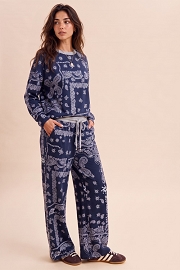 Bandana Print French Terry Top and Pants Set-Navy Blue