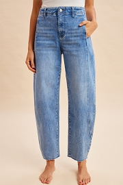Tummy Control Stretch Barrel Jeans-Denim Blue