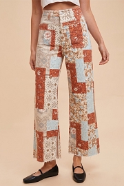 Vintage Patchwork Wide Leg Denim Pants Jeans-Brown Patchwork