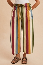 Striped Barrel Fit Utility Knit Drawstring Pants-Vintage Multicolor