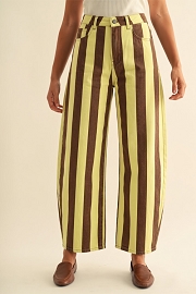 Bold Striped Stretch Denim Barrel Jeans Pants-Brown Yellow