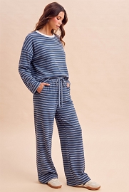 Striped Soft Jersey Top and Drawstring Pants Set-Navy Blue