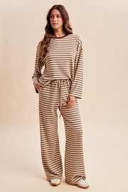 Striped Soft Jersey Top and Drawstring Pants Set-Brown Taupe