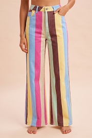 Multi Color Bold Striped Stretch Denim Wide Leg Jeans-Multicolor Pink Blue Brown