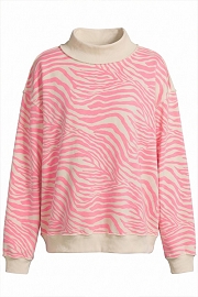 Zebra Print Mock Neck Sweater Sweatshirt-Pink and Off White